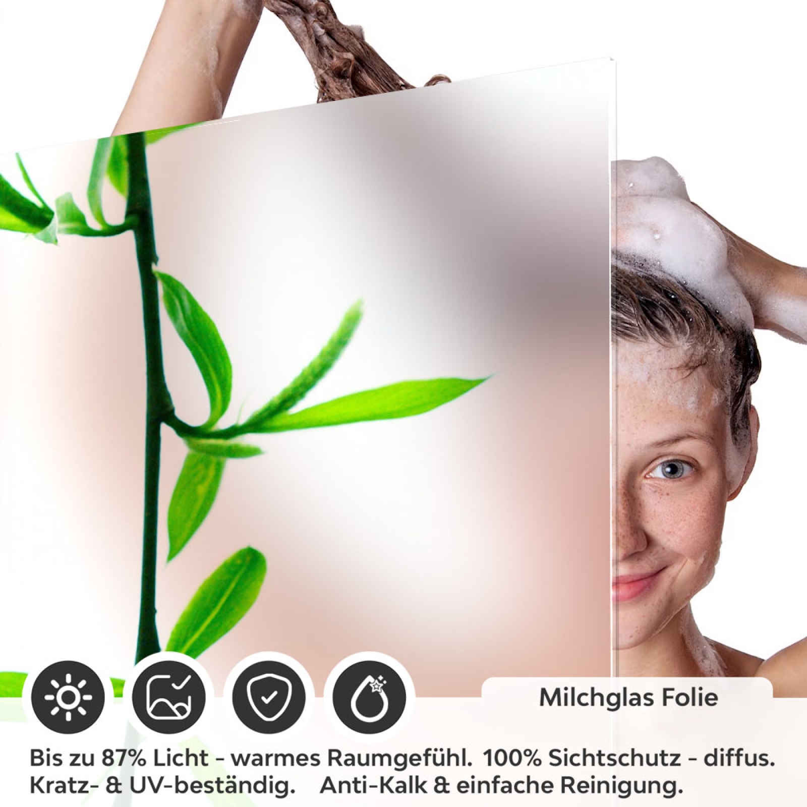 Sichtschutzfolie Dusche | Bambuszweig mit zarter Blattspitze