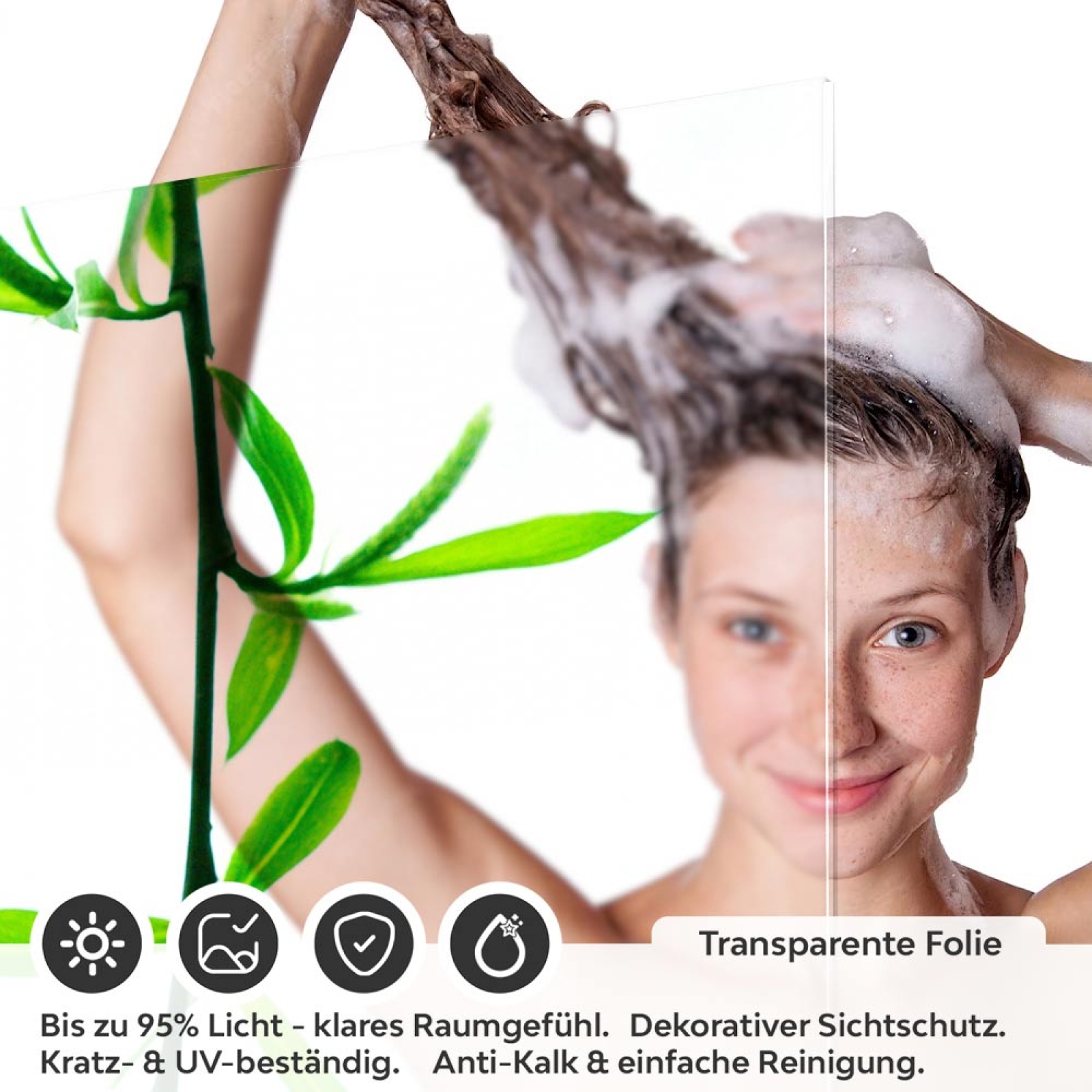 Sichtschutzfolie Dusche | Bambuszweig mit zarter Blattspitze