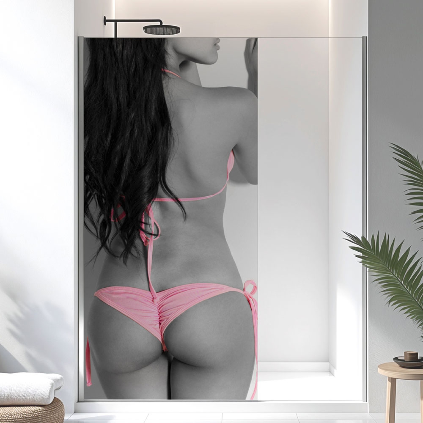 Sichtschutzfolie Dusche | Grazile Körperlinie im Bikini Bändchen