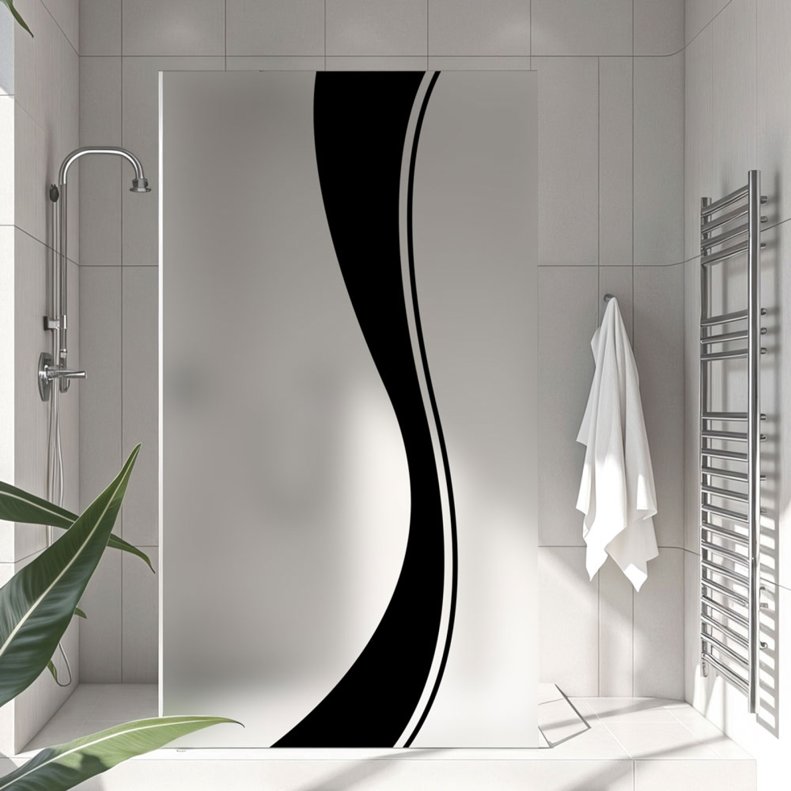 Sichtschutzfolie Dusche Schwarze Wellenlinien