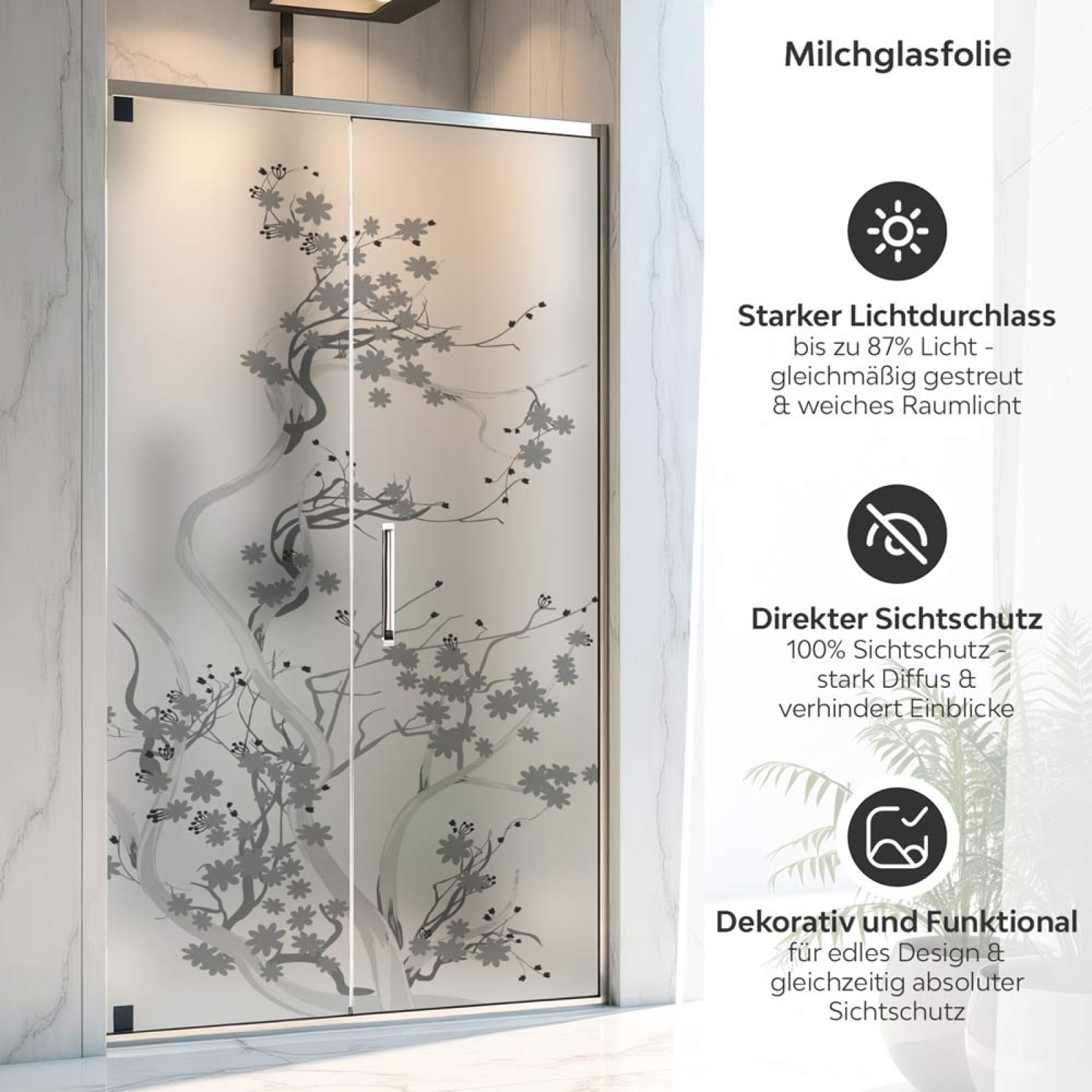 Sichtschutzfolie Dusche Kirschblütenzweige