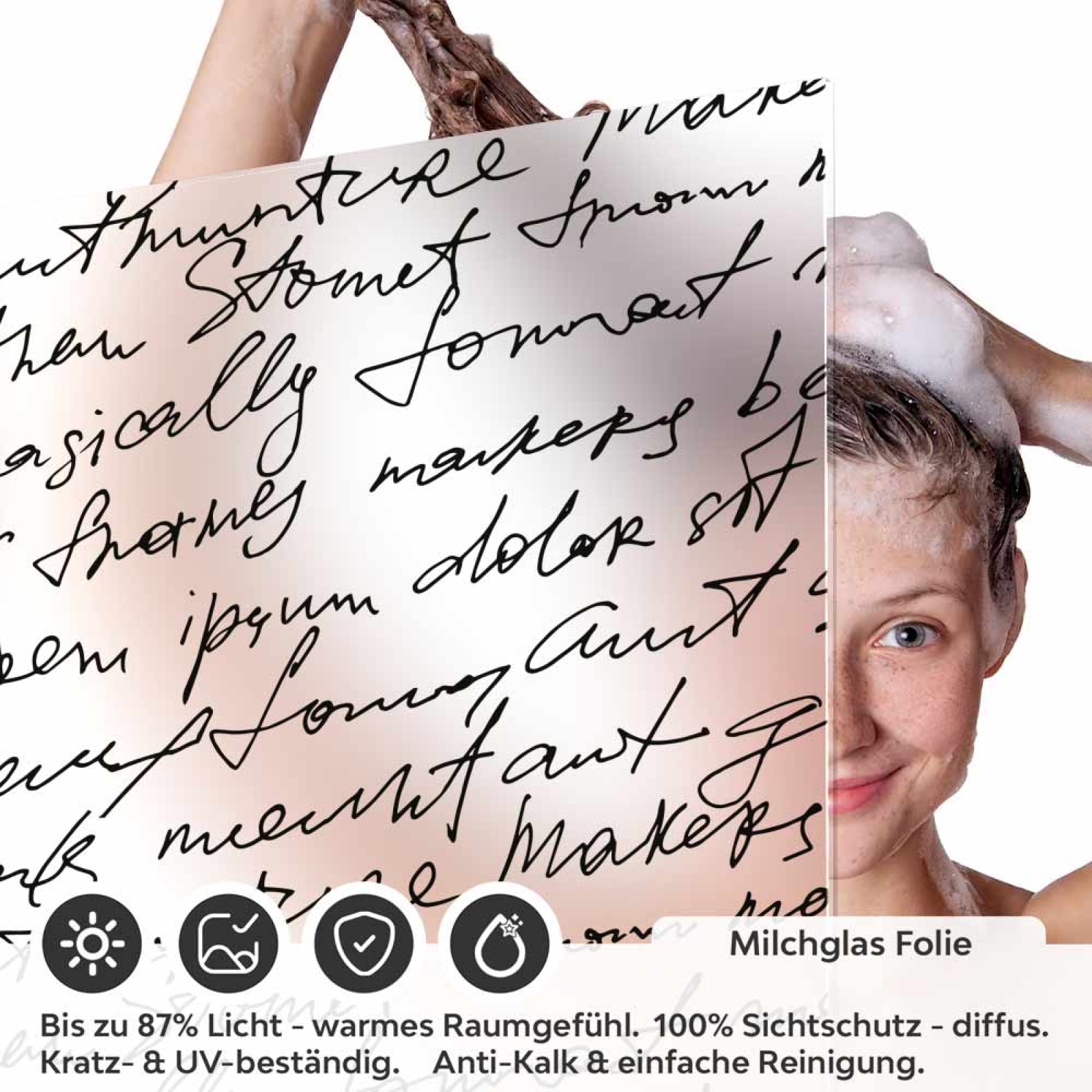Sichtschutzfolie Dusche Handschrift Look