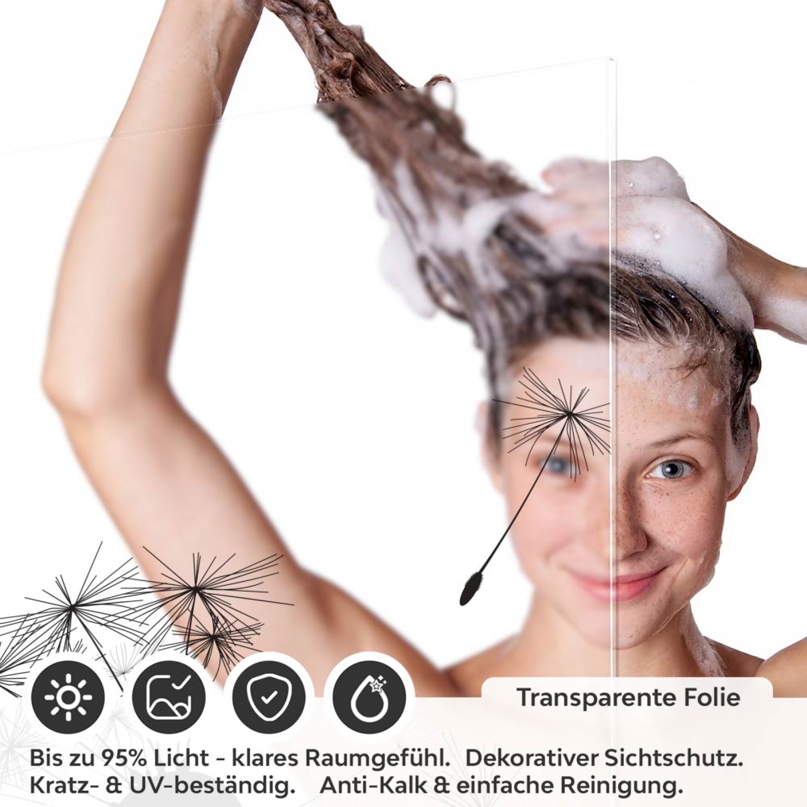 Sichtschutzfolie Dusche Pusteblumen