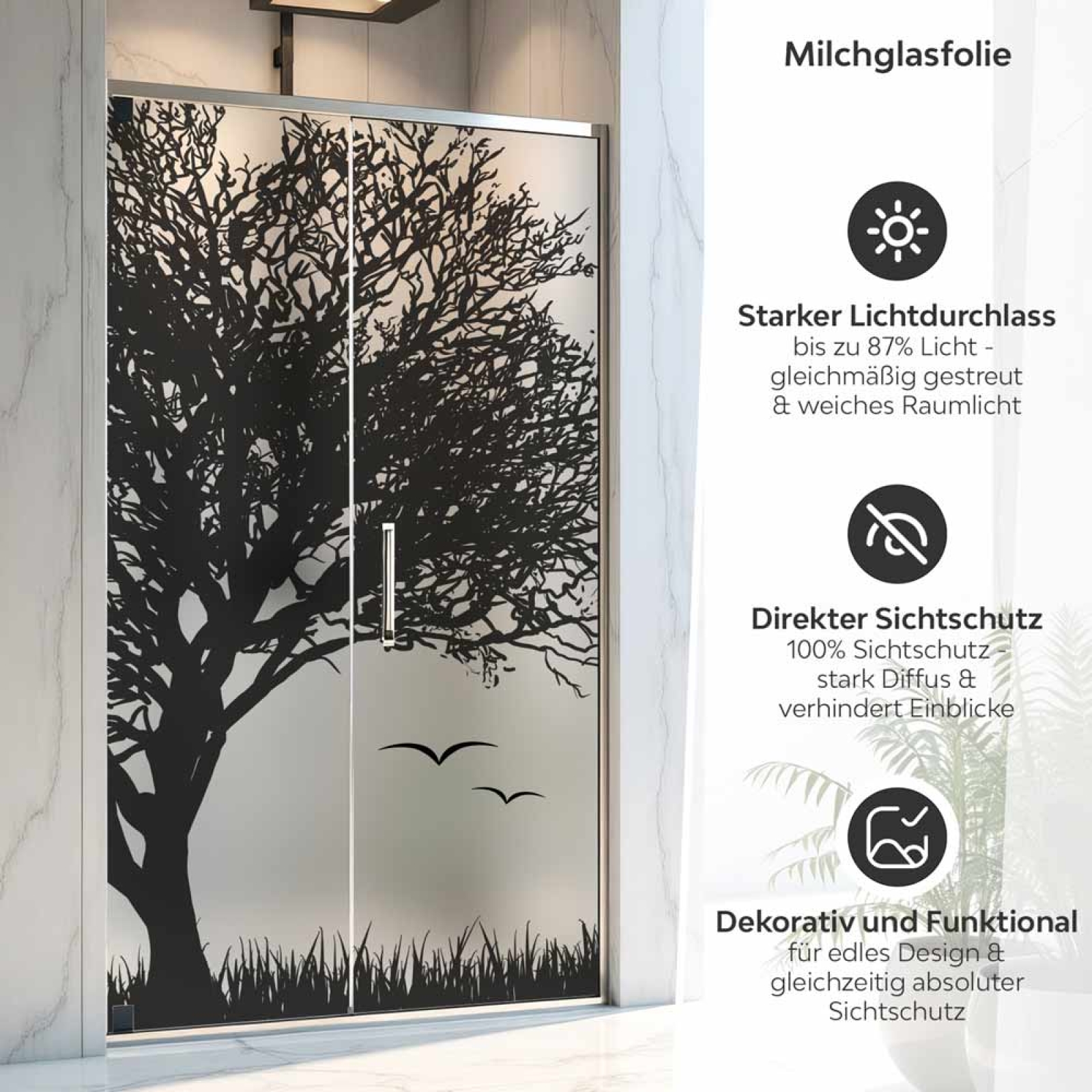 Sichtschutzfolie Dusche Baum Silhouette