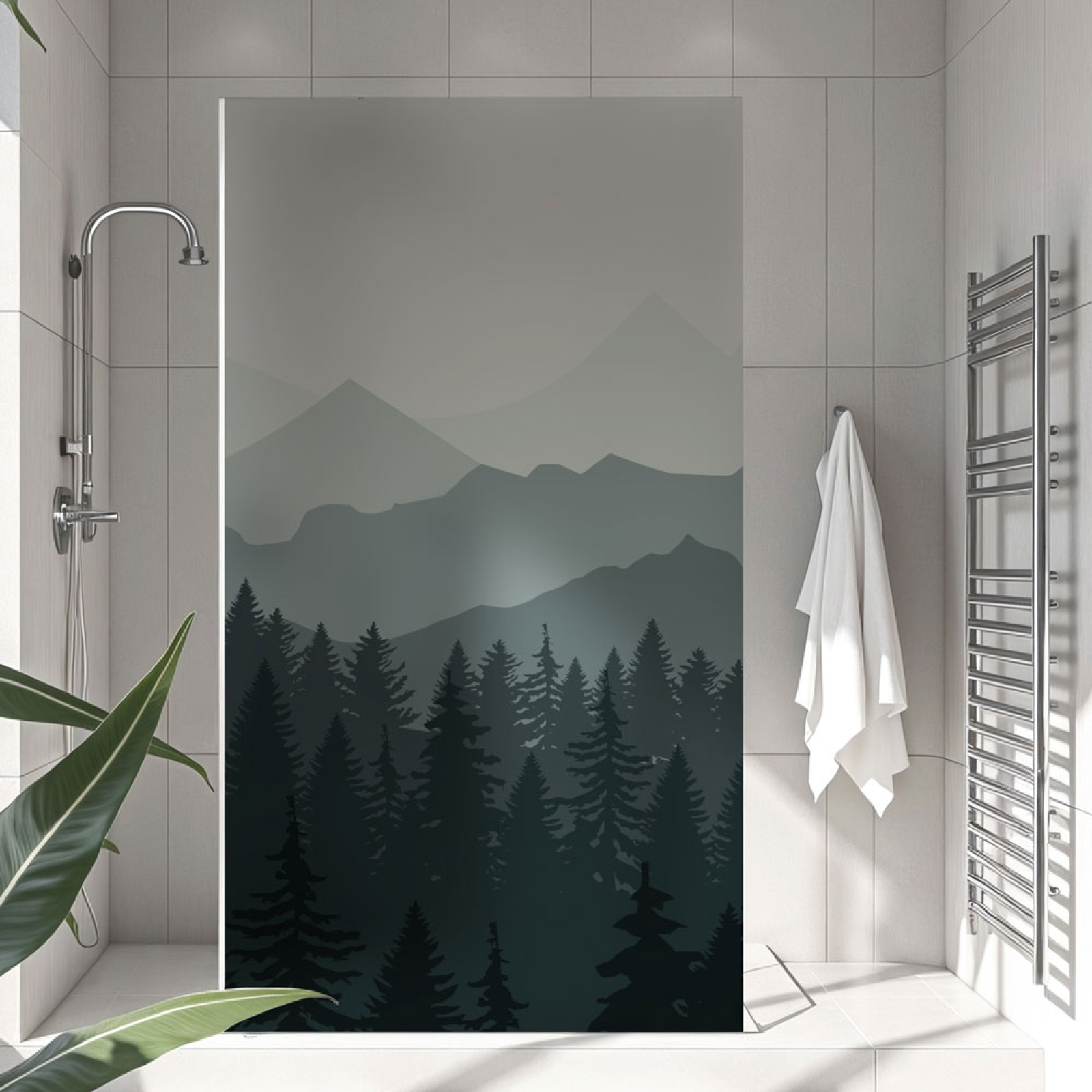 Sichtschutzfolie Dusche Sanfter Tannenwald