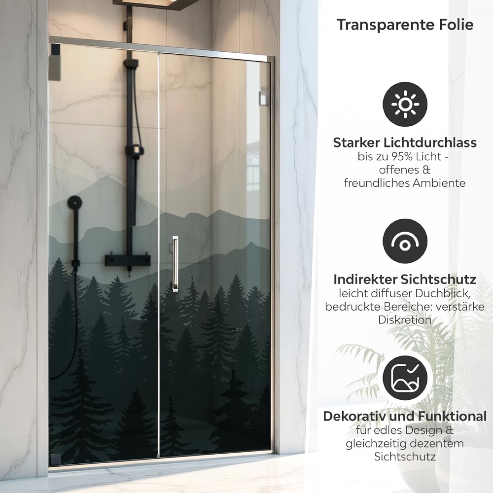 Sichtschutzfolie Dusche Sanfter Tannenwald