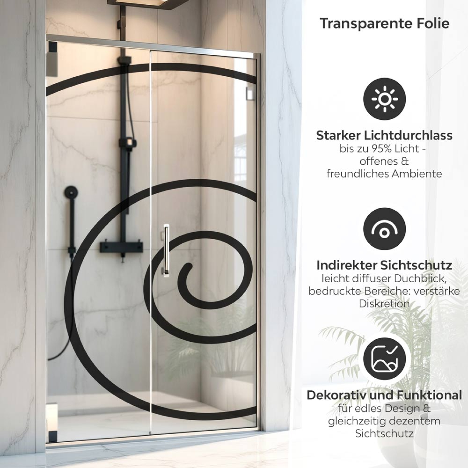 Sichtschutzfolie Dusche Zeitloses Spiralmotiv