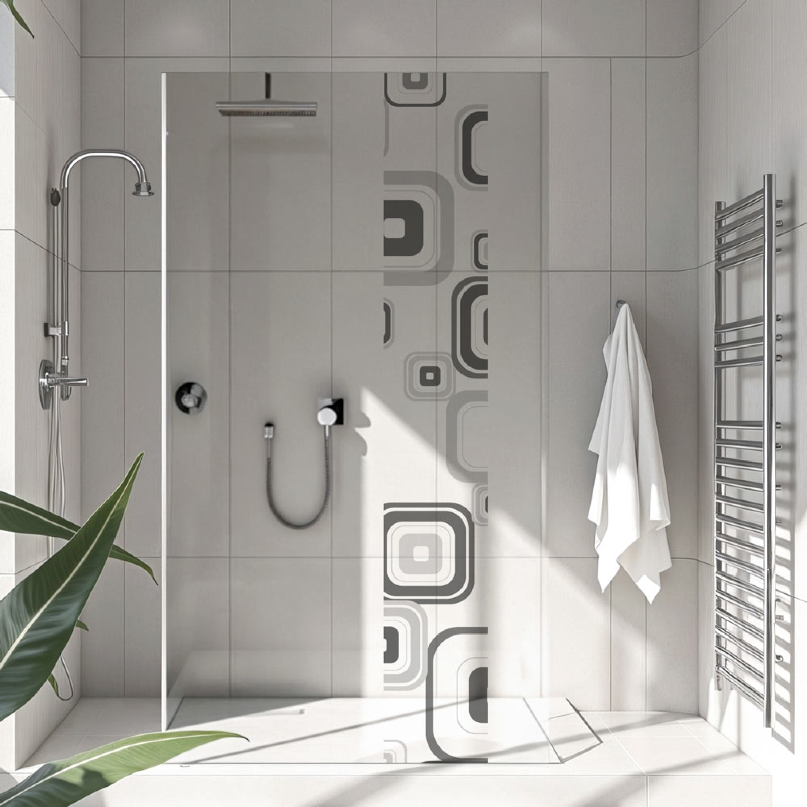 Sichtschutzfolie Dusche | Retro Quadrat Muster