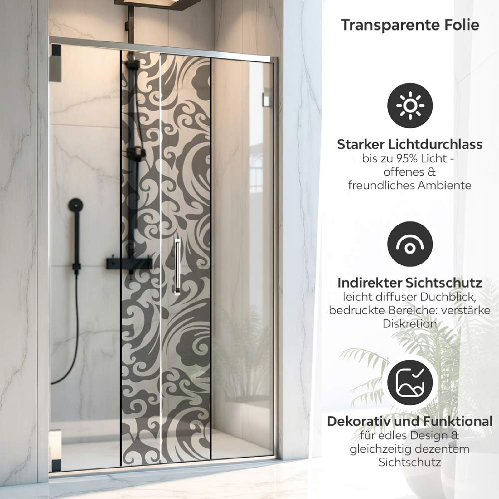 Sichtschutzfolie Dusche | Elegantes Barockmuster