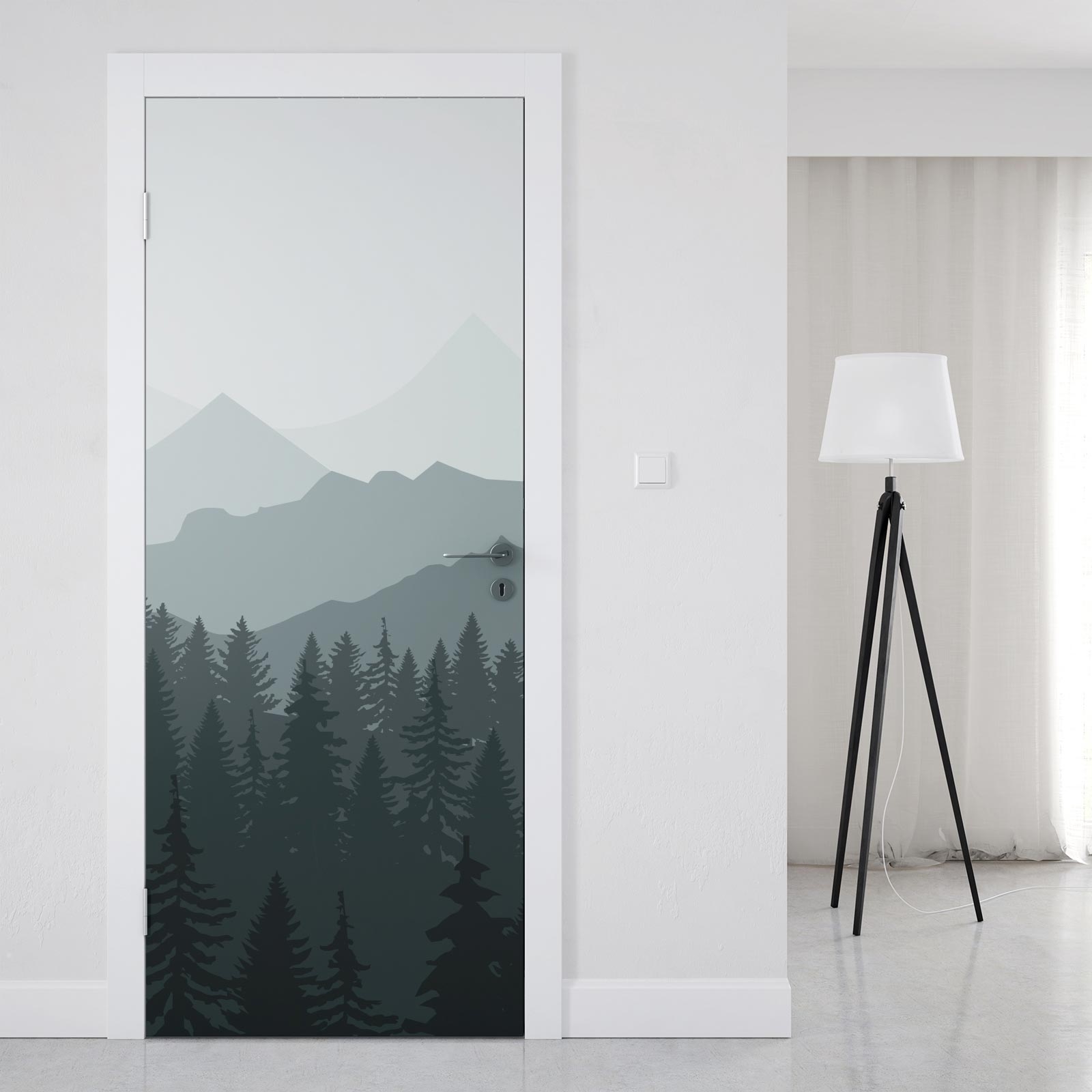 Türfolie Bergpanorama & sanfter Tannenwald Artikelbild 1