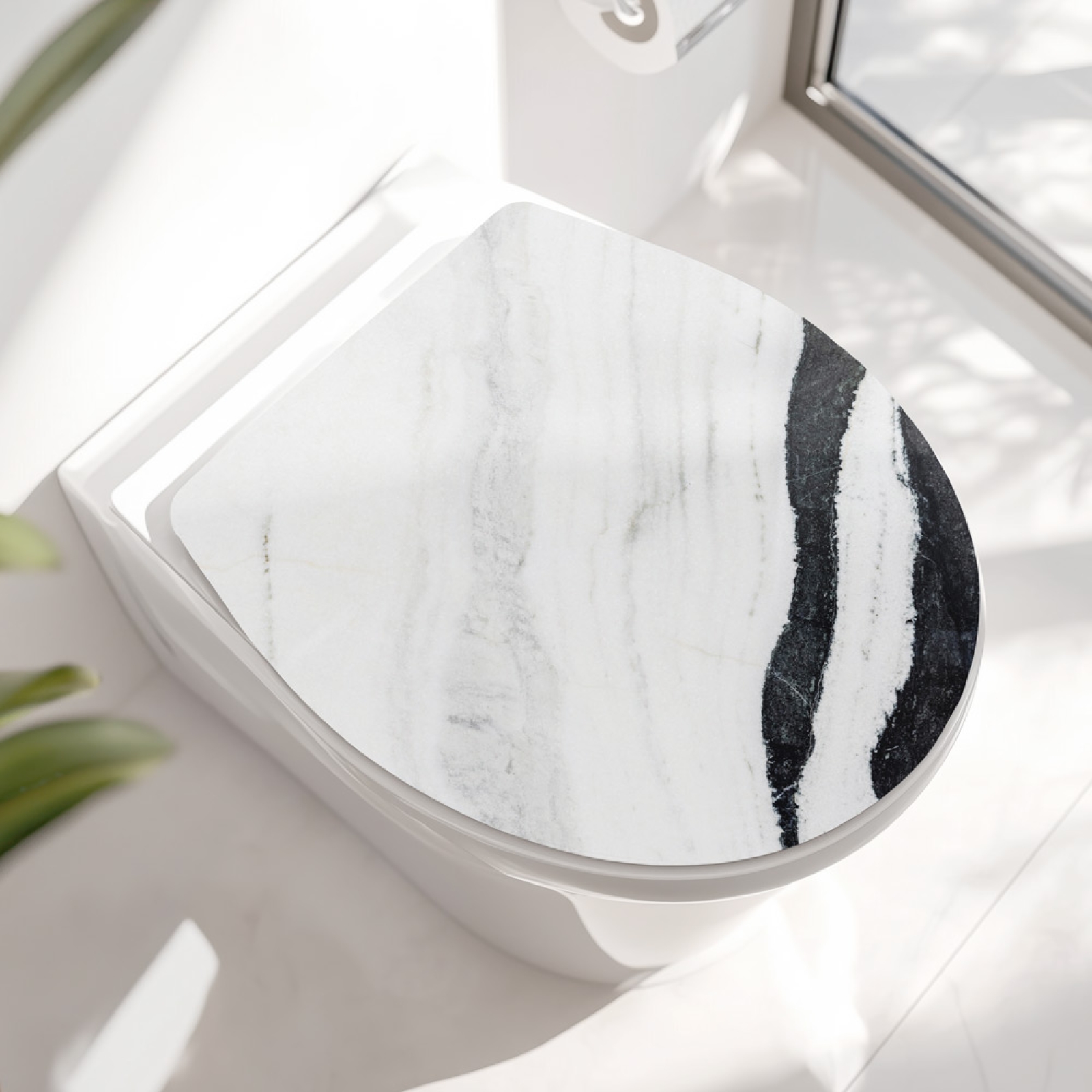 Wc-Deckel Aufkleber Marmoroptik weiß schwarz Hauptbild