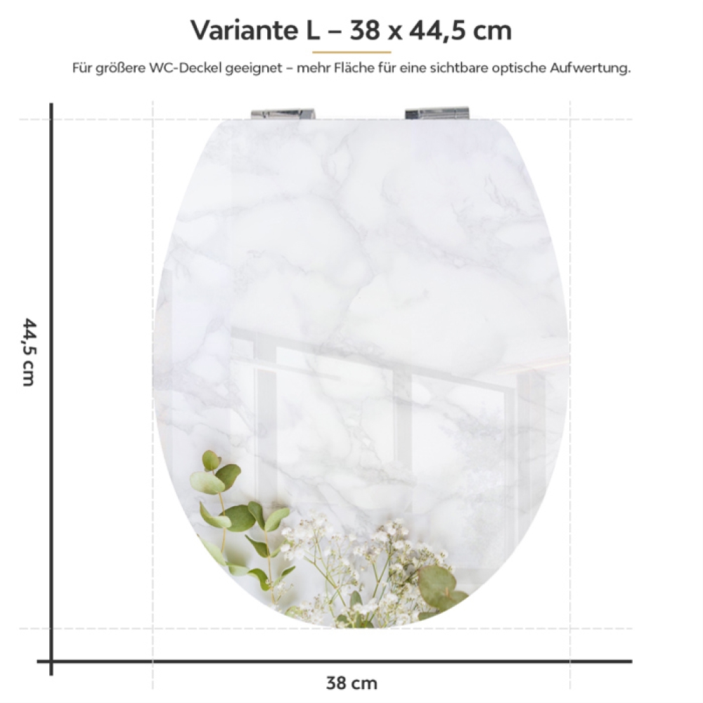 Wc-Deckel Aufkleber Marmoroptik mit Blumen Variante 38 x 44 cm