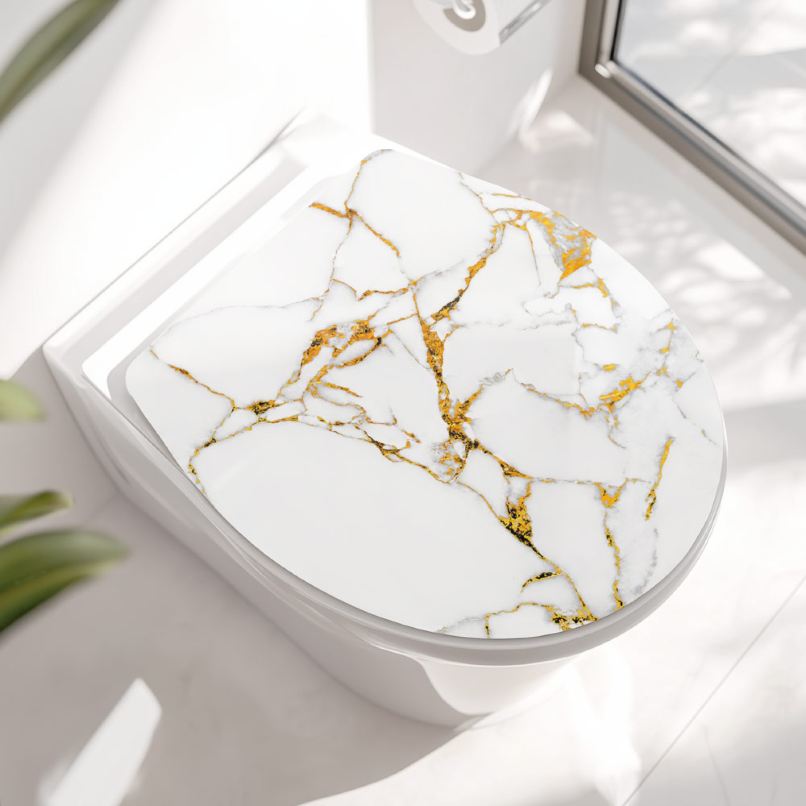 Wc-Deckel Aufkleber weiß goldener Marmoroptik Hauptbild