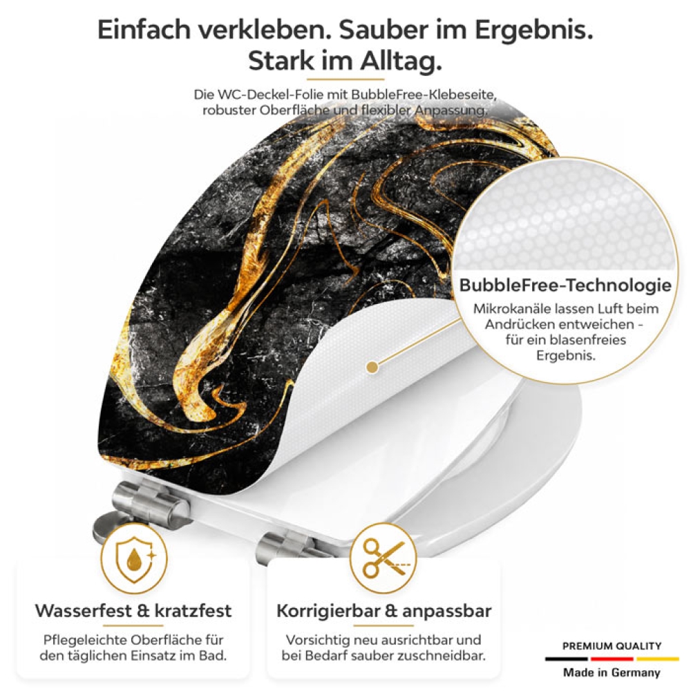 Wc-Deckel Aufkleber schwarz goldenes Marmoroptik Detailbild 1