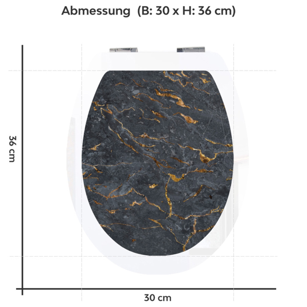 Wc-Deckel Aufkleber Marmoroptik Anthrazit mit goldenen Akzenten Variante 30 x 36 cm