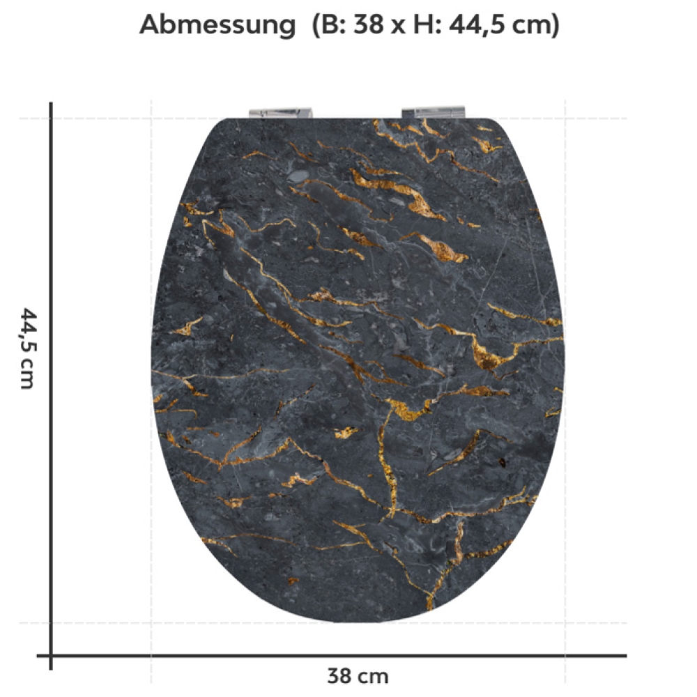 Wc-Deckel Aufkleber Marmoroptik Anthrazit mit goldenen Akzenten Variante 38 x 44 cm