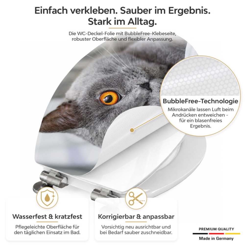 WC-Deckel Aufkleber britische Katze Detailbild der Folie