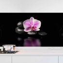 Mobile Preview: Küchenrückwand Folie Violette Orchideen - Zen-Motiv mit Reflexion Hauptbild