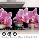 Mobile Preview: Küchenrückwand Folie Orchideen Pink - Pink auf Schwarz Detailbild 1
