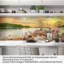 Mobile Preview: Küchenrückwand Folie felsige Küste & grüne Hügel am Meer Artikelbild 1