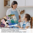 Mobile Preview: Küchenrückwand Folie Segelschiff vor buntem Küstendorf A4 Muster