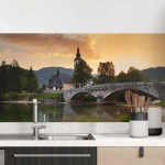Mobile Preview: Küchenrückwand Folie Steinbrücke am See Hauptbild 1