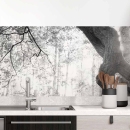 Mobile Preview: Küchenrückwand Folie Baum im Licht - Schwarz-Weiß Waldmotiv Hauptbild 1