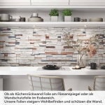 Mobile Preview: Küchenrückwand Folie Naturstein Look - Rustikaler trifft Farbe Artikelbild 1