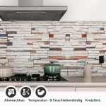 Mobile Preview: Küchenrückwand Folie Naturstein Look - Rustikaler trifft Farbe Detailbild 1