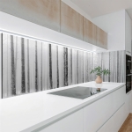 Mobile Preview: Küchenrückwand Platte Baumstämme im Nebel Hauptbild 1