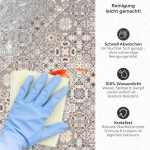 Mobile Preview: Küchenrückwand Platte Shabby‑Chic Kacheloptik Produktdetailbild 3: Reinigung leicht gemacht!