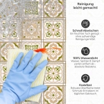 Mobile Preview: Küchenrückwand Platte Beige Grüne Fliesen im Vintage Look Produktdetailbild 3: Reinigung leicht gemacht!