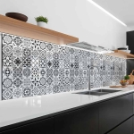 Mobile Preview: Küchenrückwand Platte Fliesenornamente in Grautönen Artikelbild 1