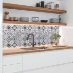 Mobile Preview: Küchenrückwand Platte Portugiesische Fliesenoptik in Graustufen Hauptbild 1