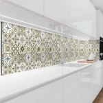 Mobile Preview: Küchenrückwand Platte Olivgrün‑Weiß Mediterranes Fliesenmuster Hauptbild 1