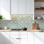 Mobile Preview: Küchenrückwand Platte Mediterrane Diamantmuster in Türkis & Rot Artikelbild 1