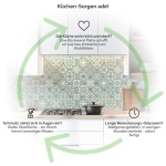 Mobile Preview: Küchenrückwand Platte Mediterrane Diamantmuster in Türkis & Rot Produktdetailbild 1: Küchen-Sorgen ade!