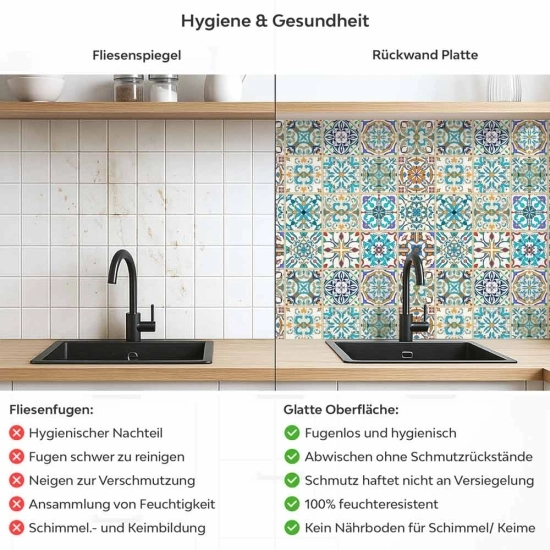 Mobile Preview: Küchenrückwand Platte Portugiesische Mediterranoptik Produktdetailbild 2: Hygiene und Gesundheit!