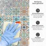 Mobile Preview: Küchenrückwand Platte Portugiesische Mediterranoptik Produktdetailbild 3: Reinigung leicht gemacht!