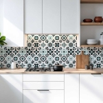 Mobile Preview: Küchenrückwand Platte Türkis Schwarz Patchwork Kachel Look Hauptbild 1