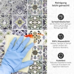 Mobile Preview: Küchenrückwand Platte Lavendel‑Olive Mosaik im Azulejo‑Stil Produktdetailbild 3: Reinigung leicht gemacht!