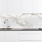 Mobile Preview: Küchenrückwand Platte Marmordesign mit Grauen Adern Hauptbild 1