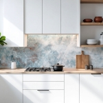 Mobile Preview: Küchenrückwand Platte Eisblauer Marmoroptik mit Kupferadern Hauptbild 1