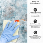 Mobile Preview: Küchenrückwand Platte Eisblauer Marmoroptik mit Kupferadern Produktdetailbild 3: Reinigung leicht gemacht!