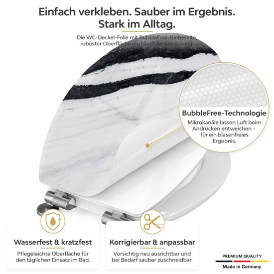 Mobile Preview: Wc-Deckel Aufkleber Marmoroptik weiß schwarz Produktdetailbild 1