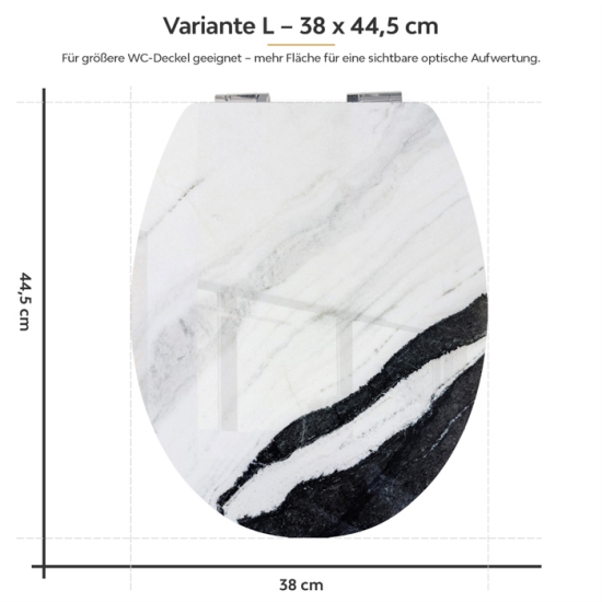 Mobile Preview: Wc-Deckel Aufkleber Marmoroptik weiß schwarz Variante 38 x 44 cm