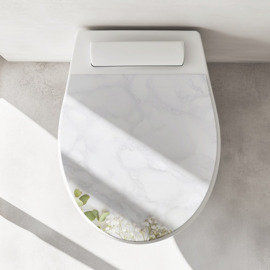 Mobile Preview: Wc-Deckel Aufkleber Marmoroptik mit Blumen Artikelbild 1