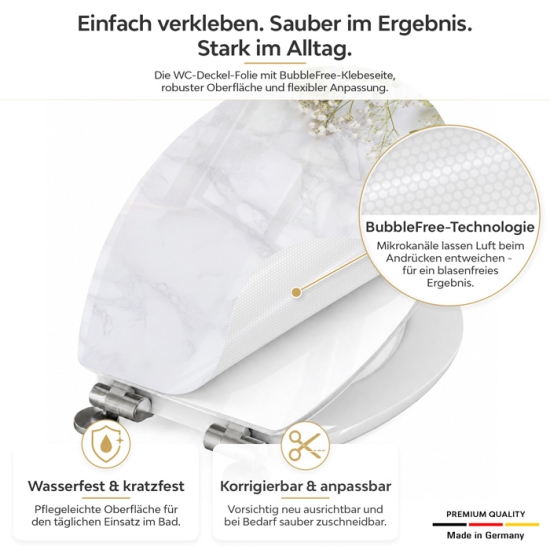 Mobile Preview: Wc-Deckel Aufkleber Marmoroptik mit Blumen Produktdetailbild 1