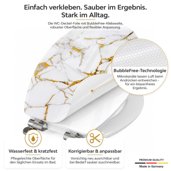 Mobile Preview: Wc-Deckel Aufkleber weiß goldener Marmoroptik Detailbild 1