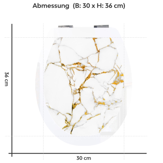Mobile Preview: Wc-Deckel Aufkleber weiß goldener Marmoroptik Variante 30 x 36 cm